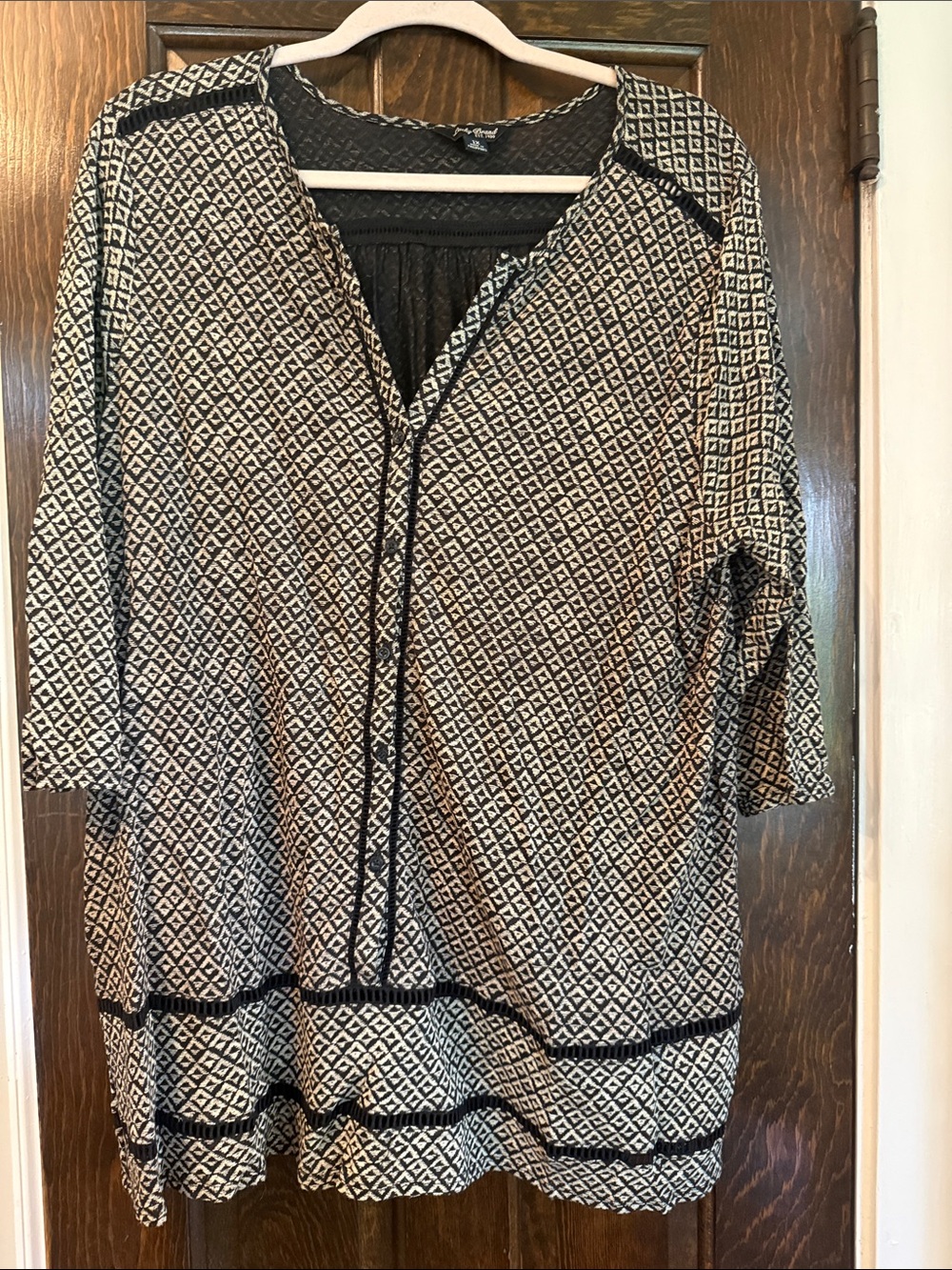 Lucky Brand Black and Cream Geometric Tunic